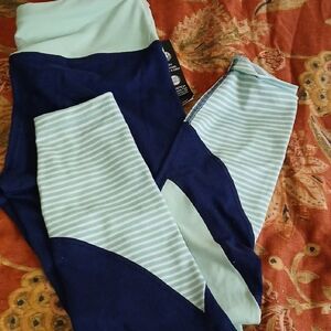 Women's Activr Wear Striped Leggings - NAVY Blue and Mint